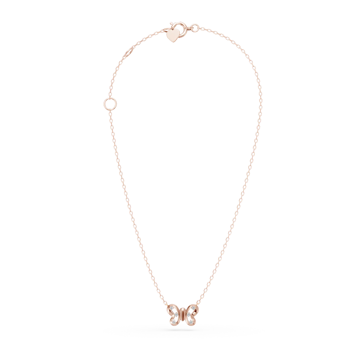 Lant cu pandantiv fluturas din aur roz cu diamante de 0.02ct pentru copii