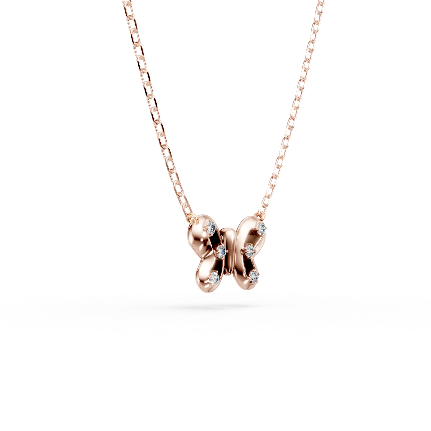 Lant cu pandantiv fluturas din aur roz cu diamante de 0.02ct pentru copii