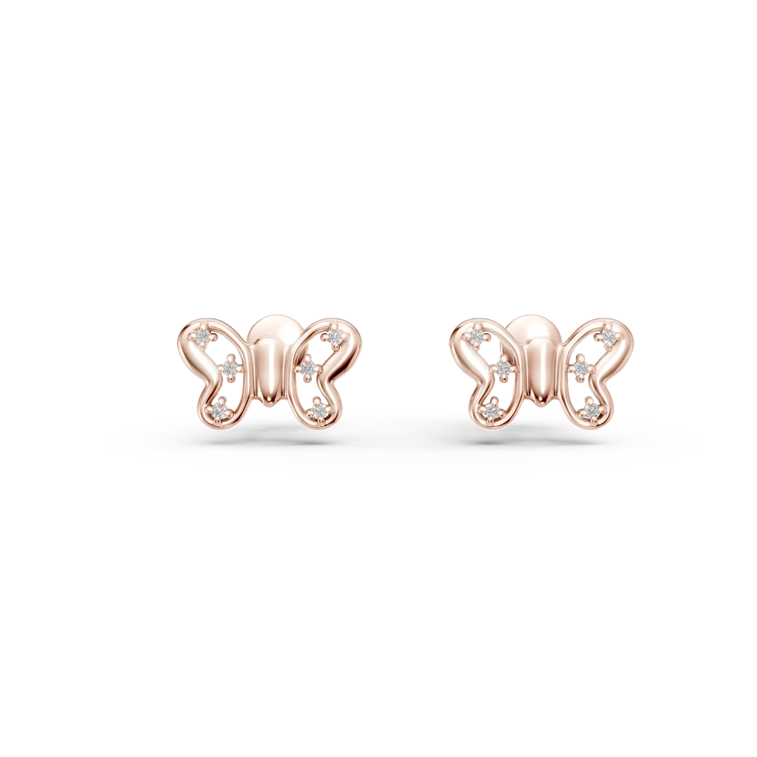 Cercei fluturi din aur roz cu diamante de 0.02ct pentru copii