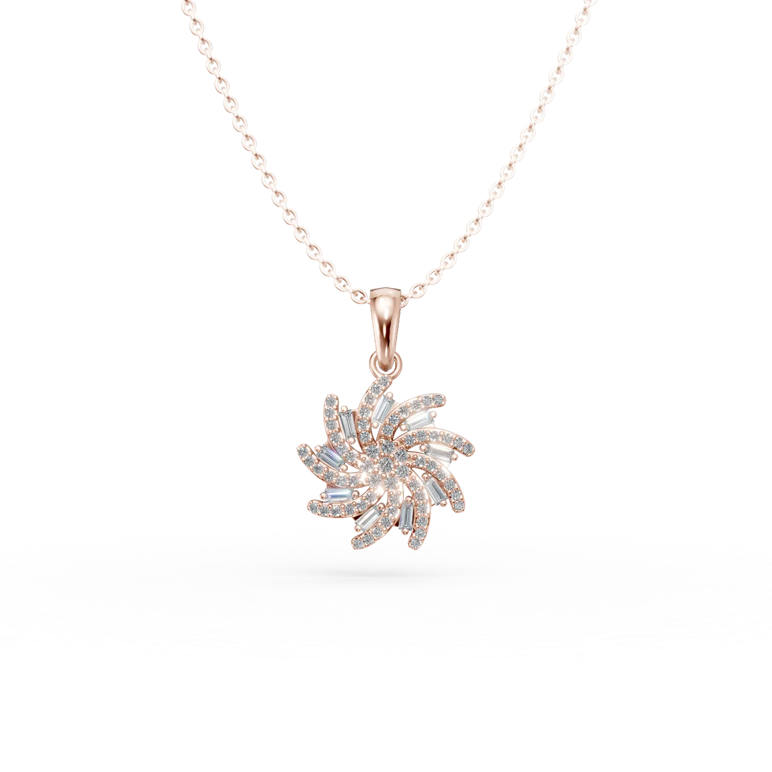 Lant cu pandantiv floare din argint roz cu zirconii