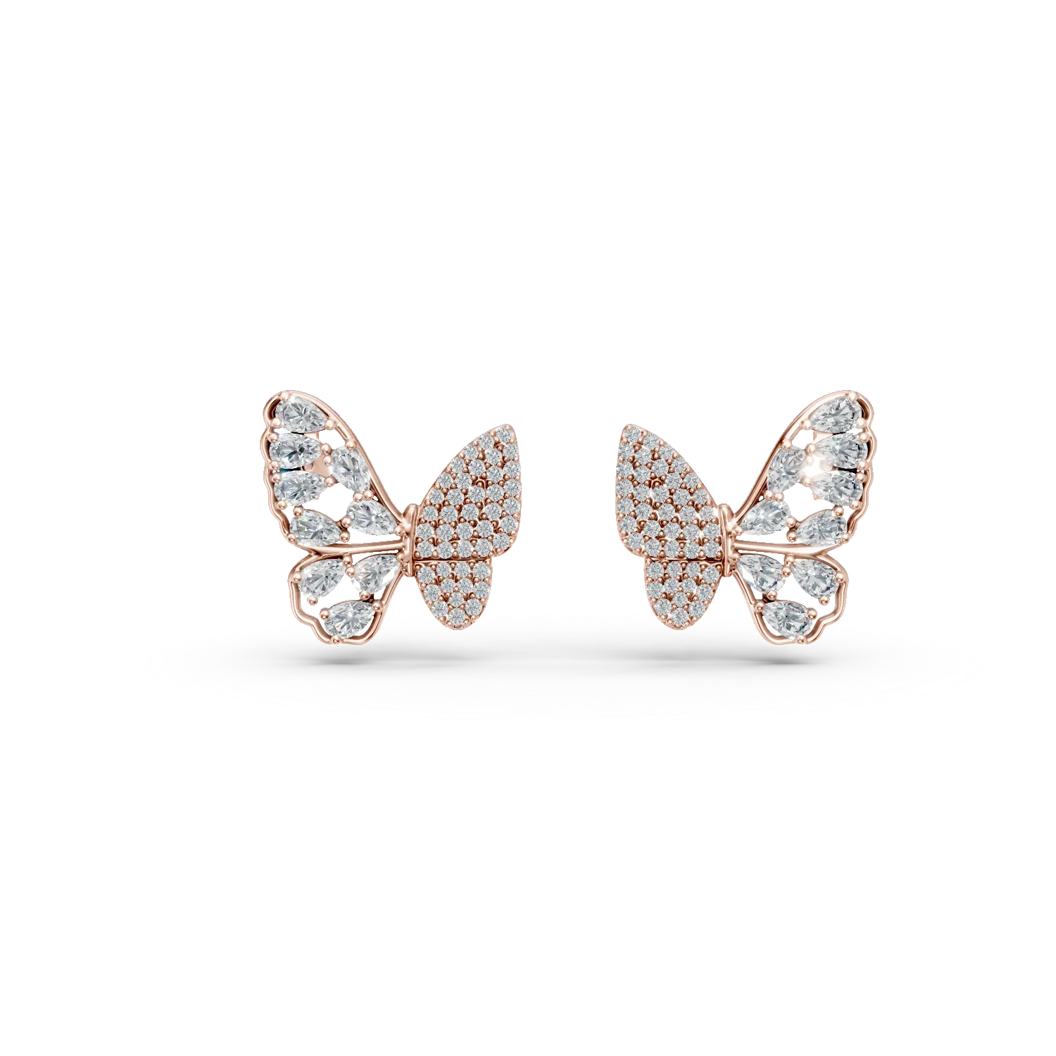 Cercei fluturi din argint roz cu zirconii