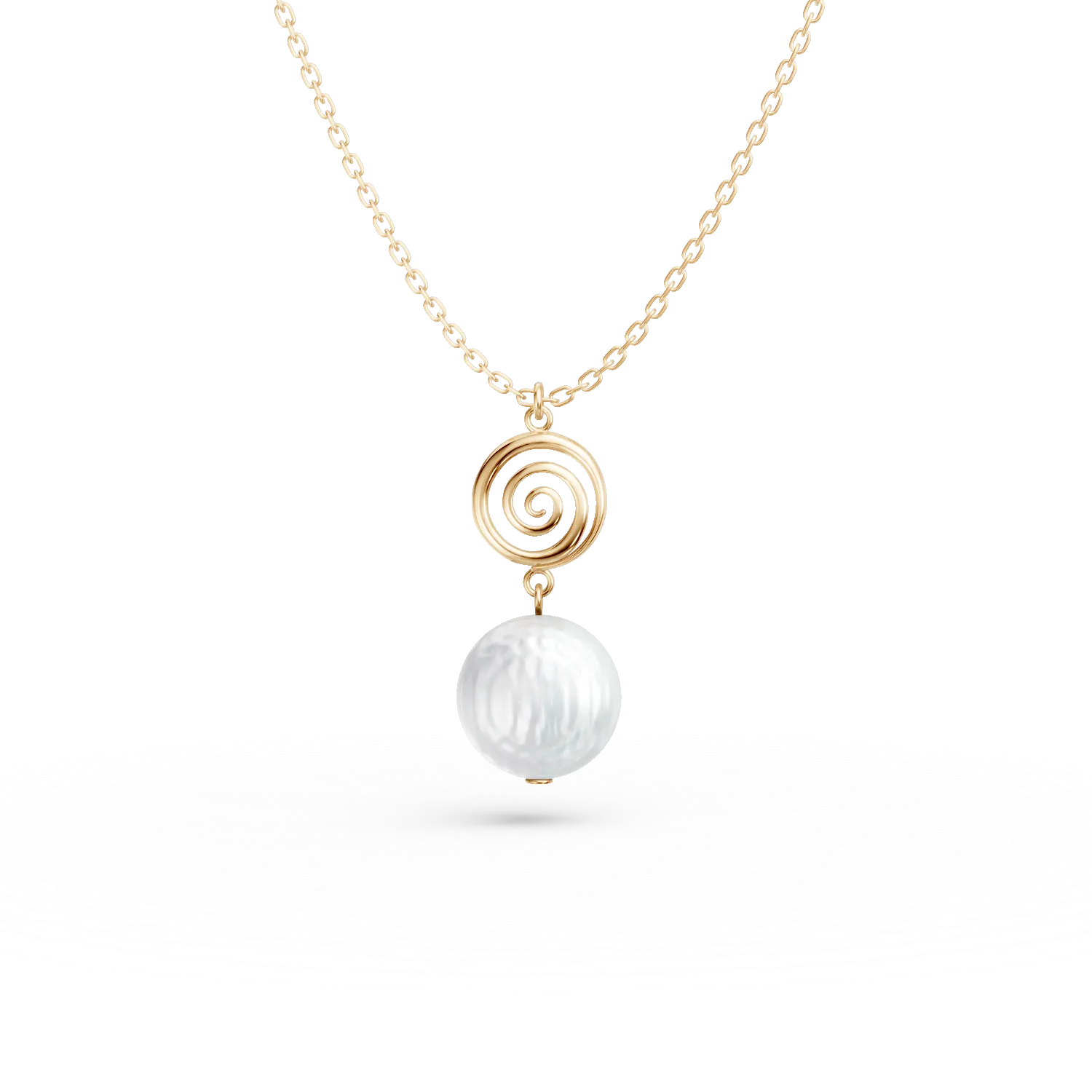 Lant cu pandantiv geometric din aur galben si perla naturala