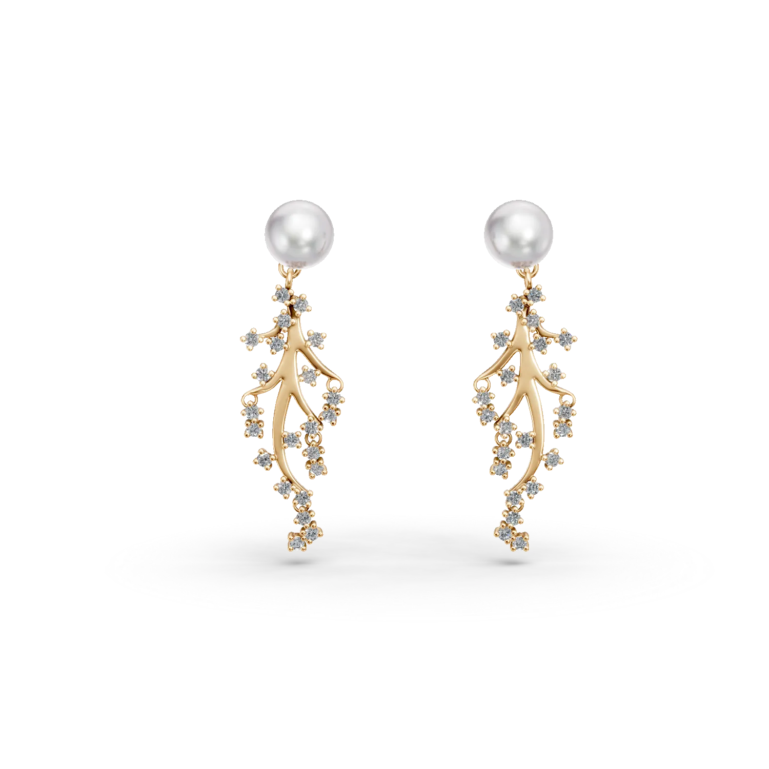 Cercei din argint galben cu perle de cultura si zirconii