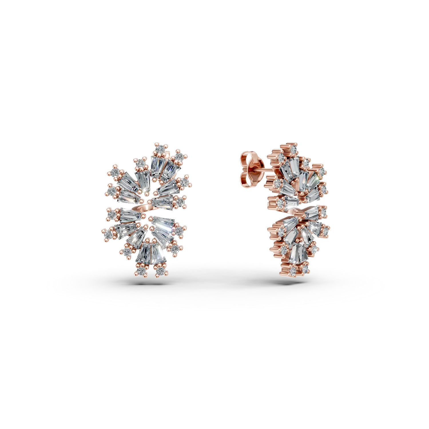 Cercei geometrici din argint roz cu zirconii