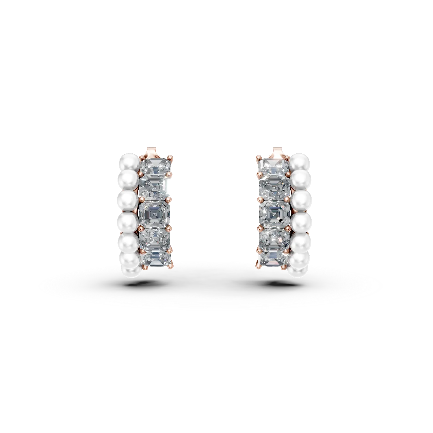 Cercei din argint roz cu zirconii si perle sintetice