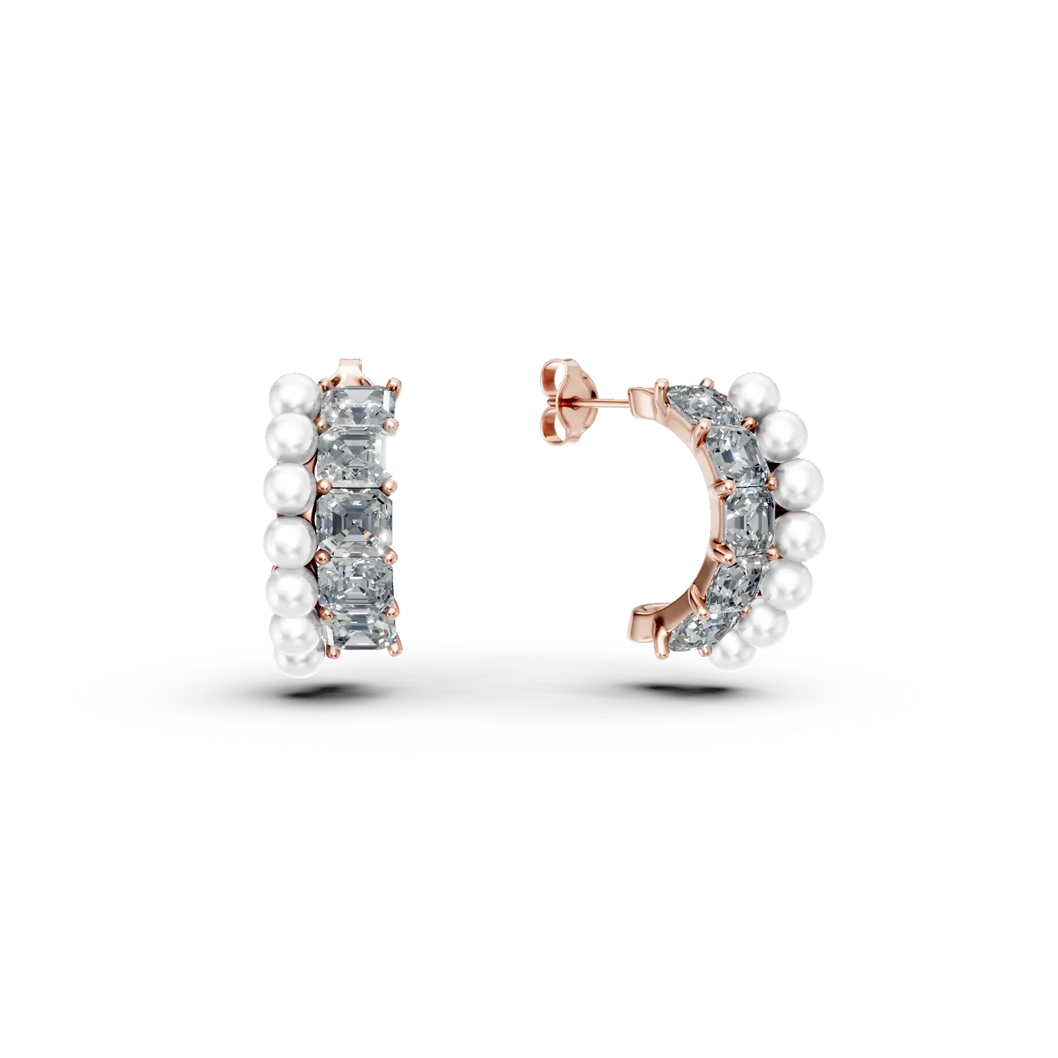 Cercei din argint roz cu zirconii si perle sintetice