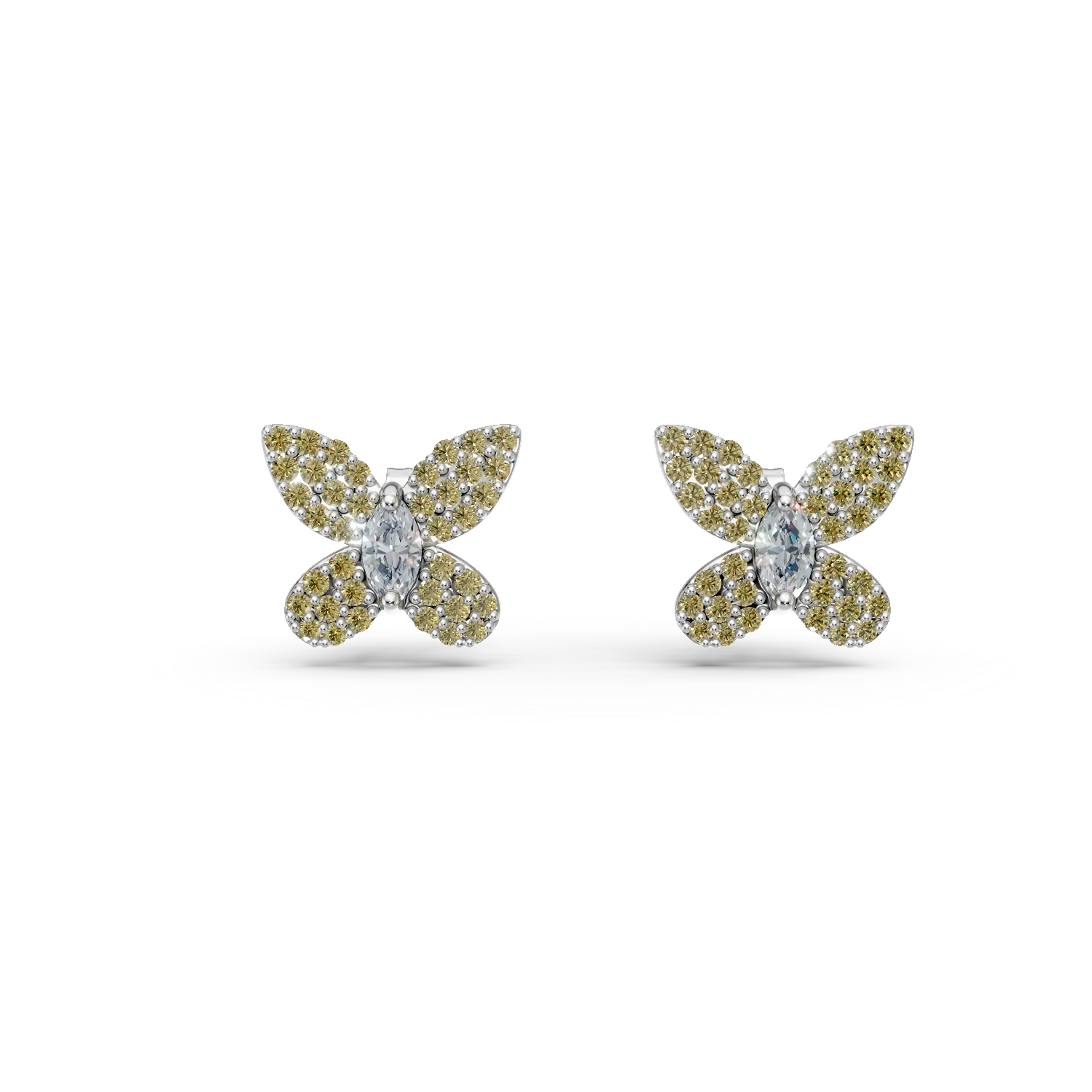 Cercei fluturi din argint cu zirconii galbene si transparente