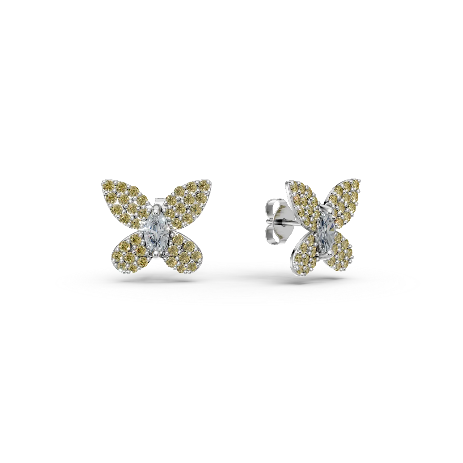 Cercei fluturi din argint cu zirconii galbene si transparente