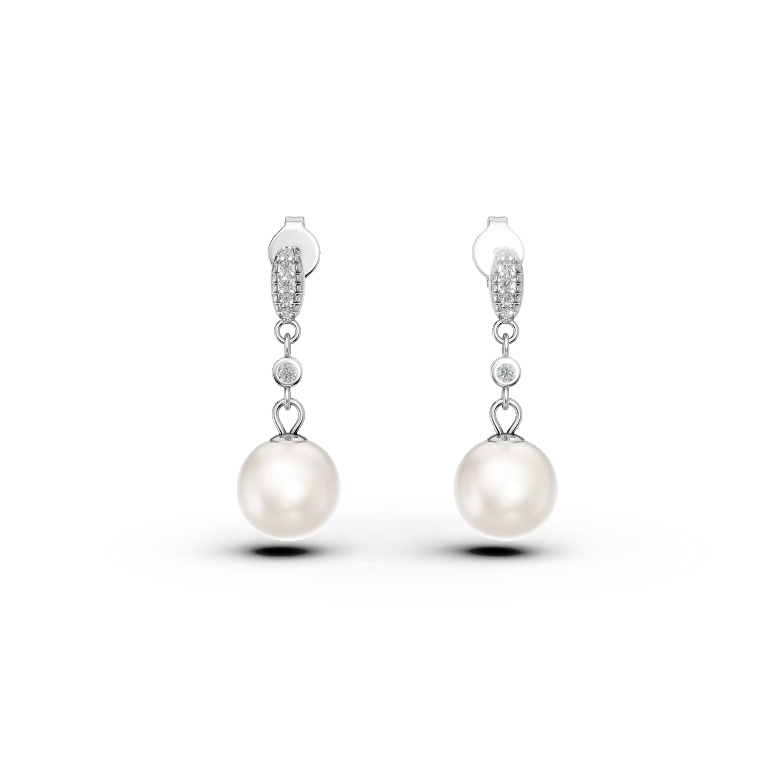 Cercei din argint cu zirconii si perle sintetice
