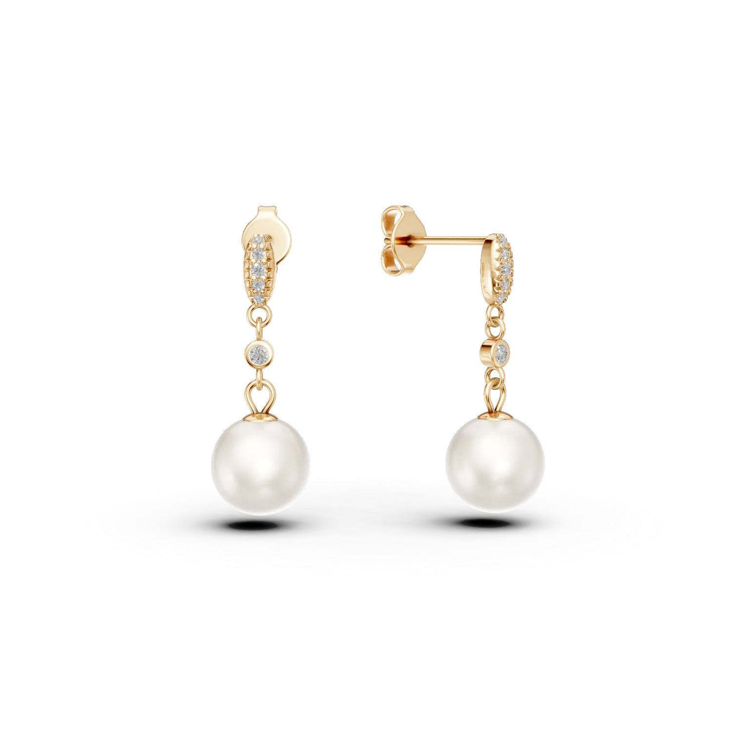 Cercei din argint galben cu zirconii si perle sintetice