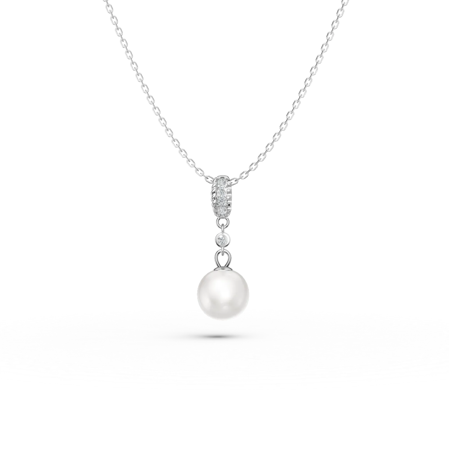 Lant cu pandantiv din argint cu zirconii si perla sintetica
