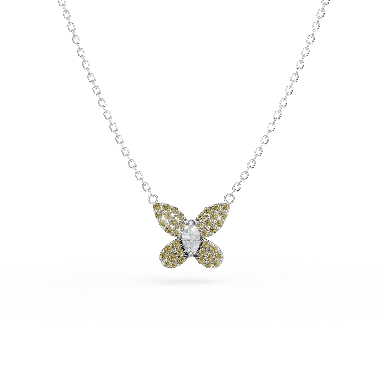 Lant cu pandantiv fluture din argint cu zirconii albe si galbene