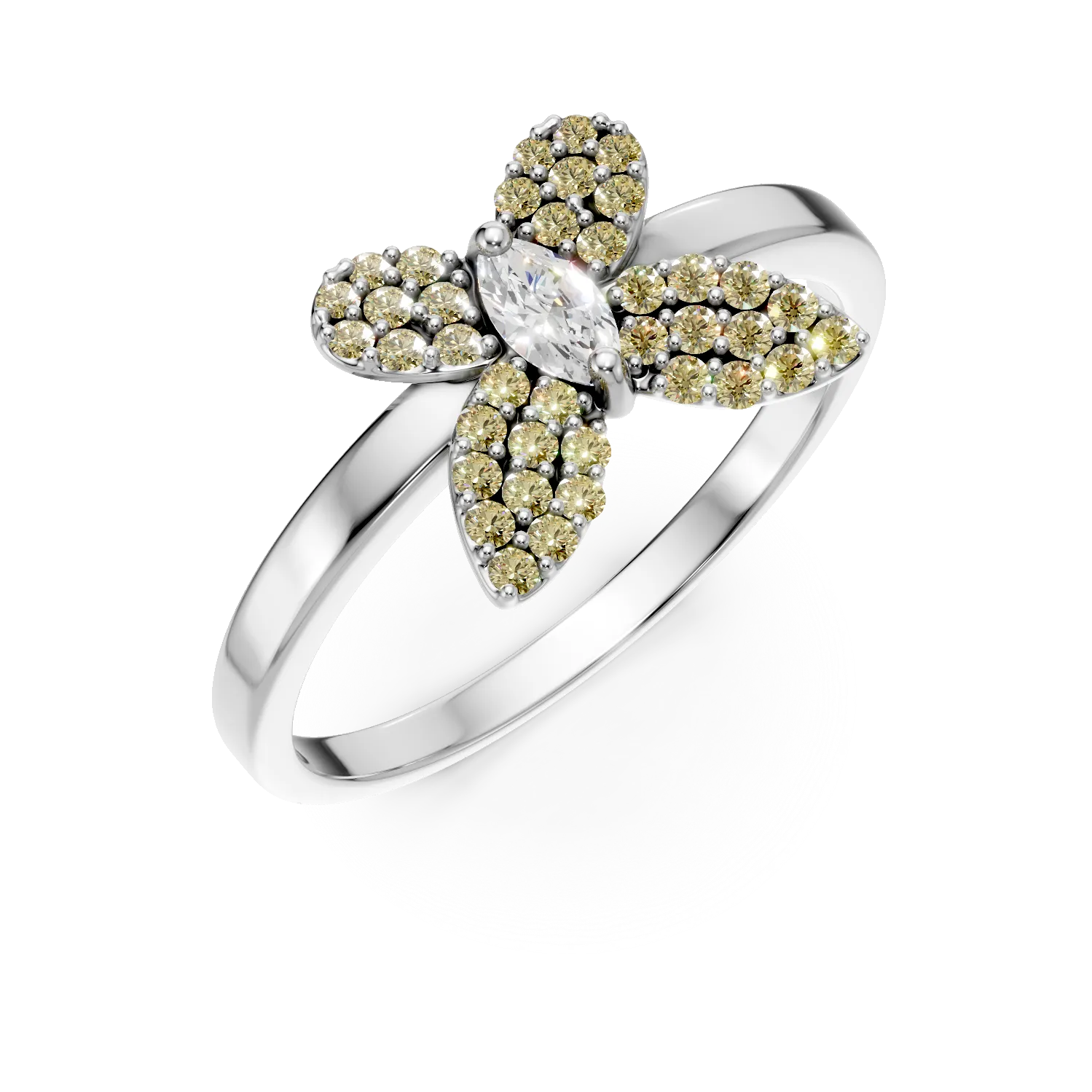 Inel din argint cu zirconii galbene si incolore