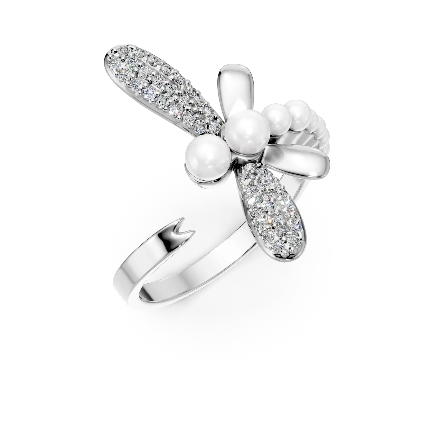 Inel libelula din argint cu perle sintetice si zirconii