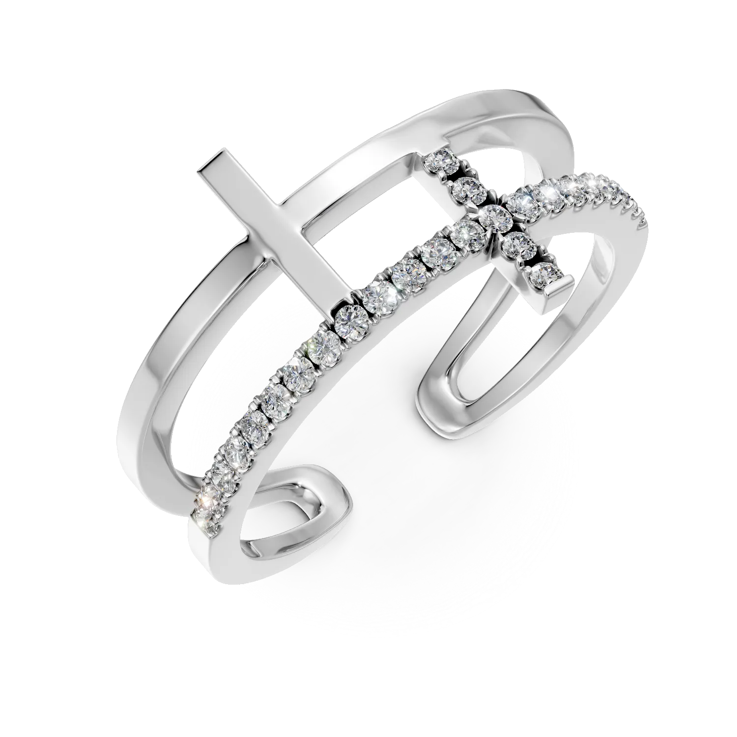 Inel dublu din argint cu zirconii - imagine 8