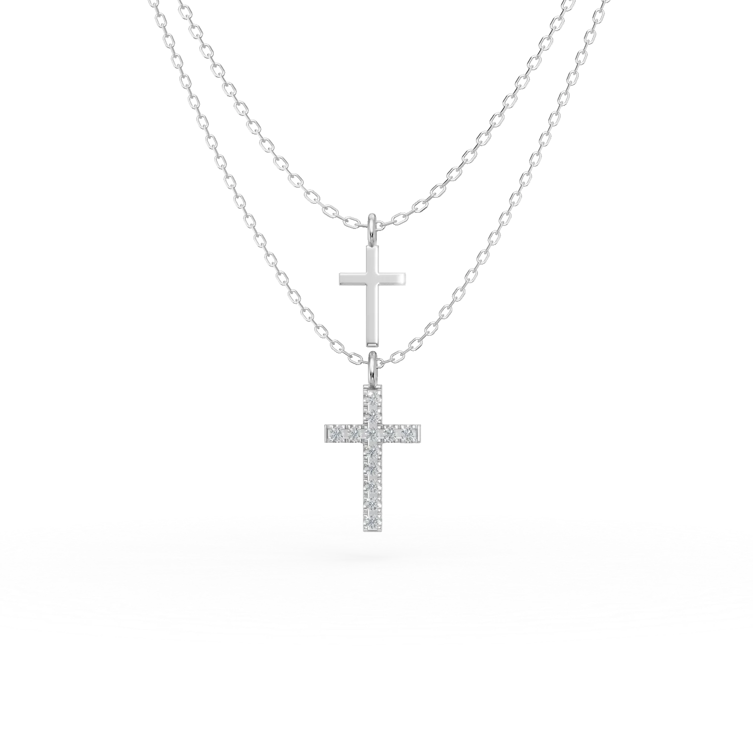 Lant dublu cu pandantive cruce din argint cu zirconii