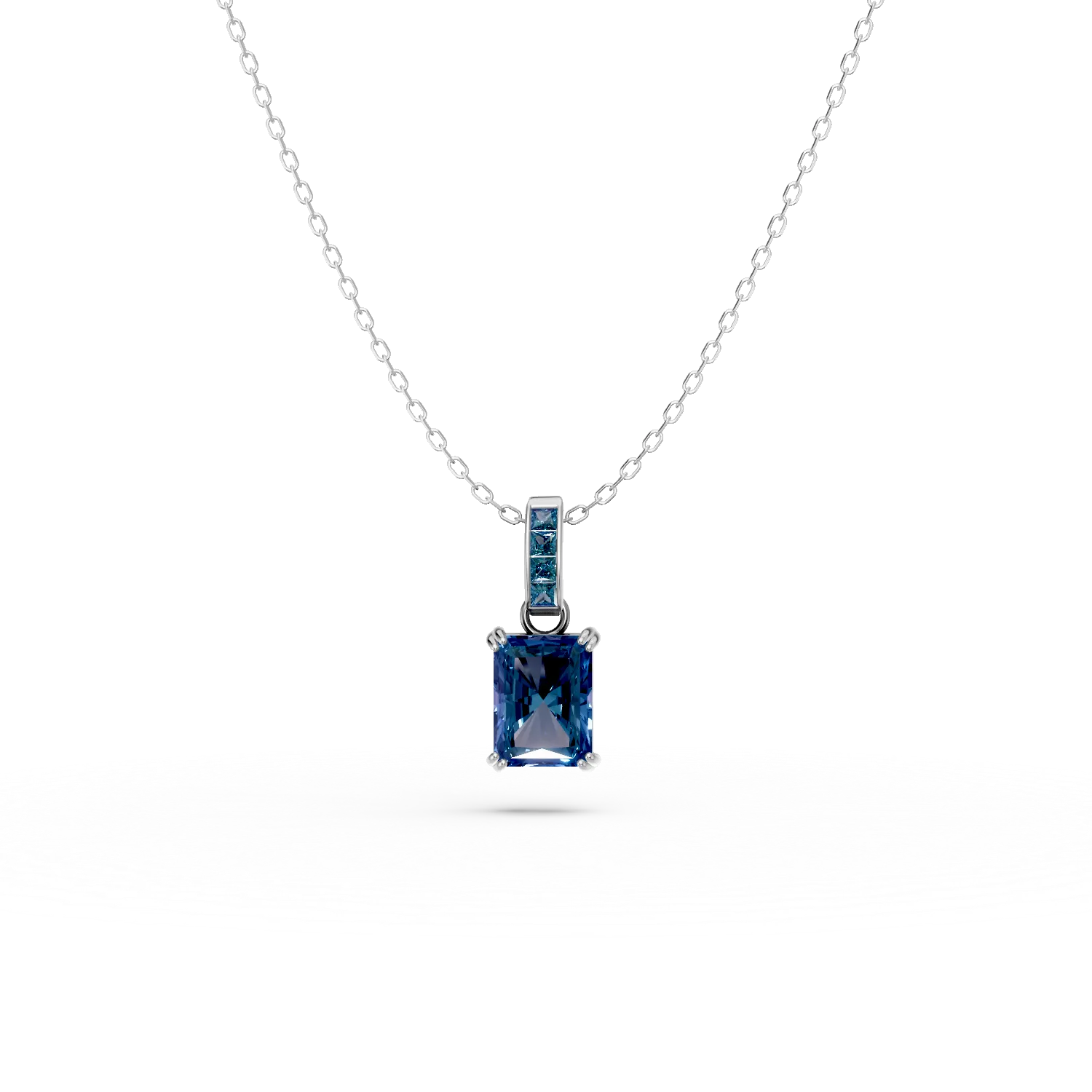 Lant cu pandantiv din argint cu zirconia albastra