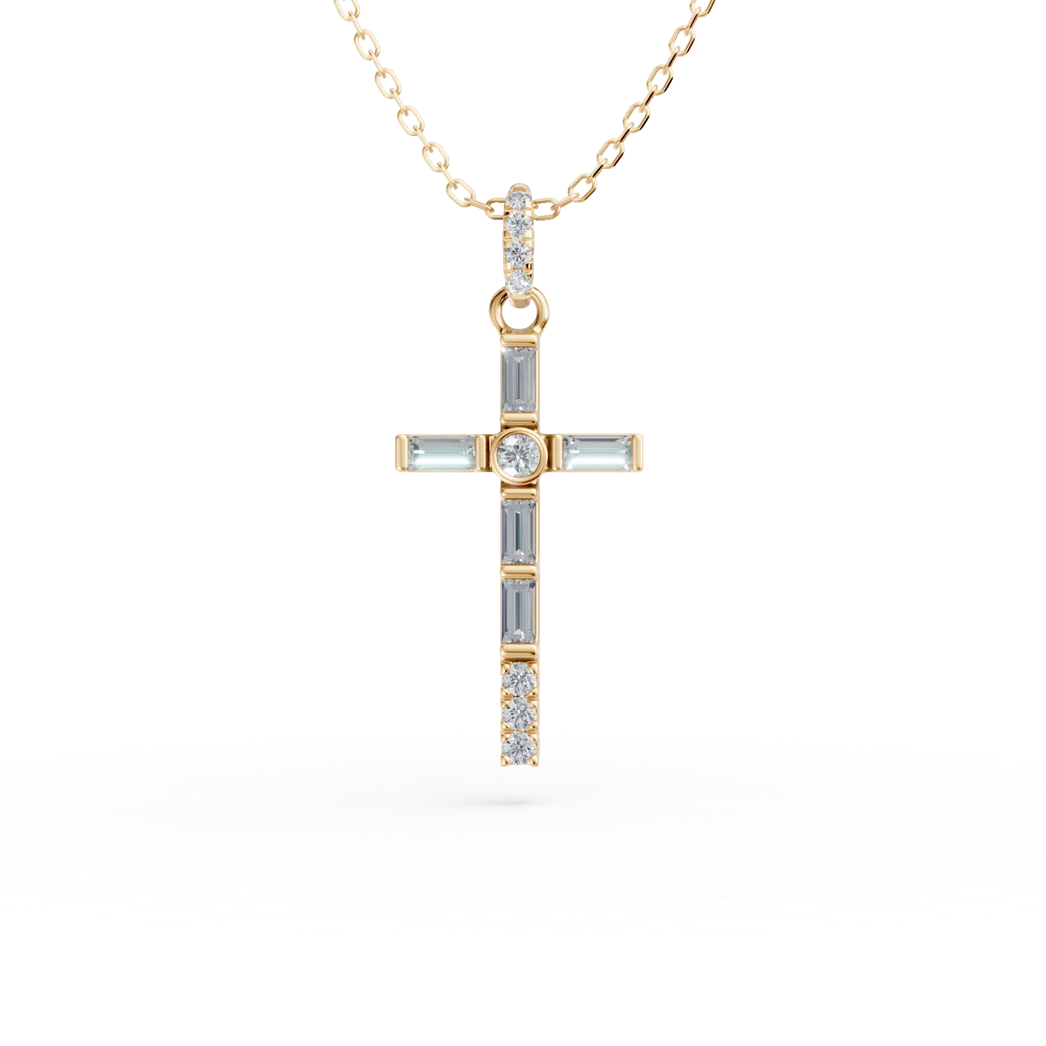 Lant cu pandantiv cruce din argint galben cu zirconii - imagine 7