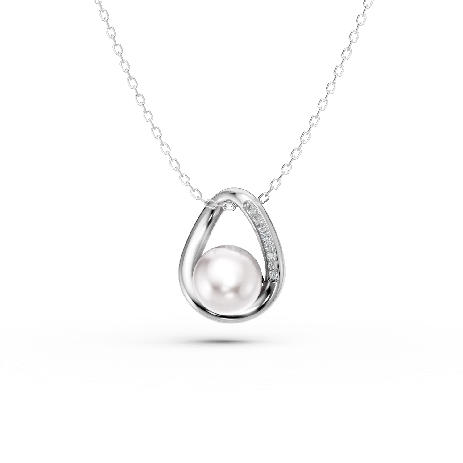 Lant cu pandantiv din argint cu zirconii si perla sintetica