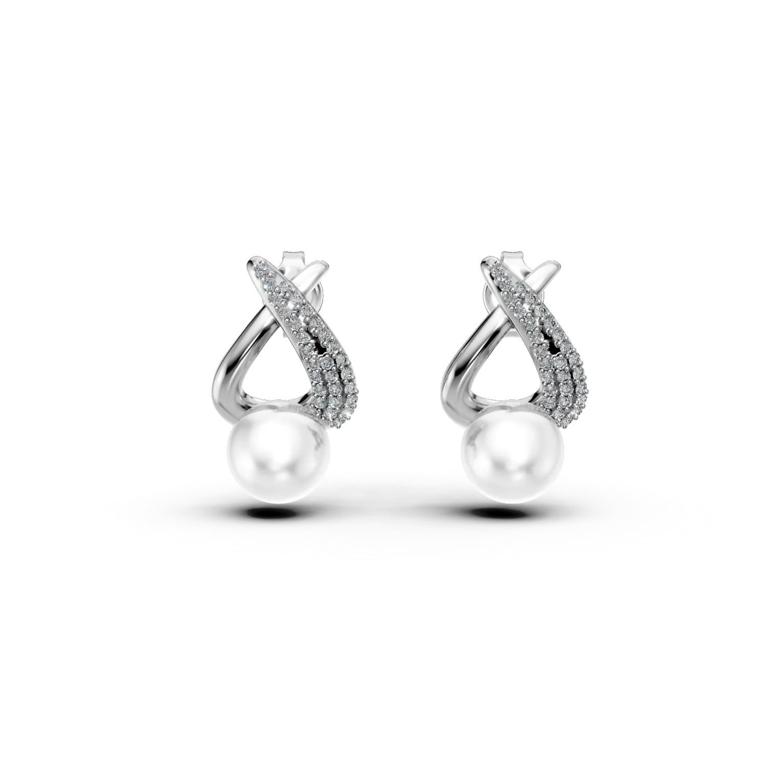 Cercei din argint cu zirconii si perle sintetice