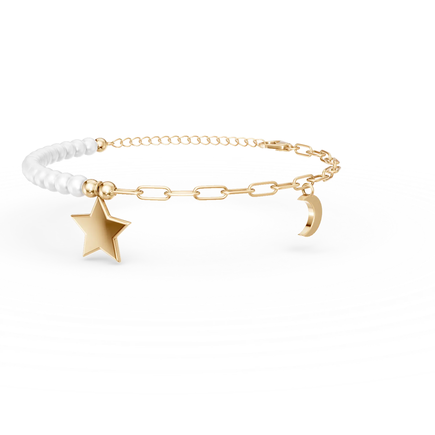 Bratara cu pandantive din argint galben si perle sintetice