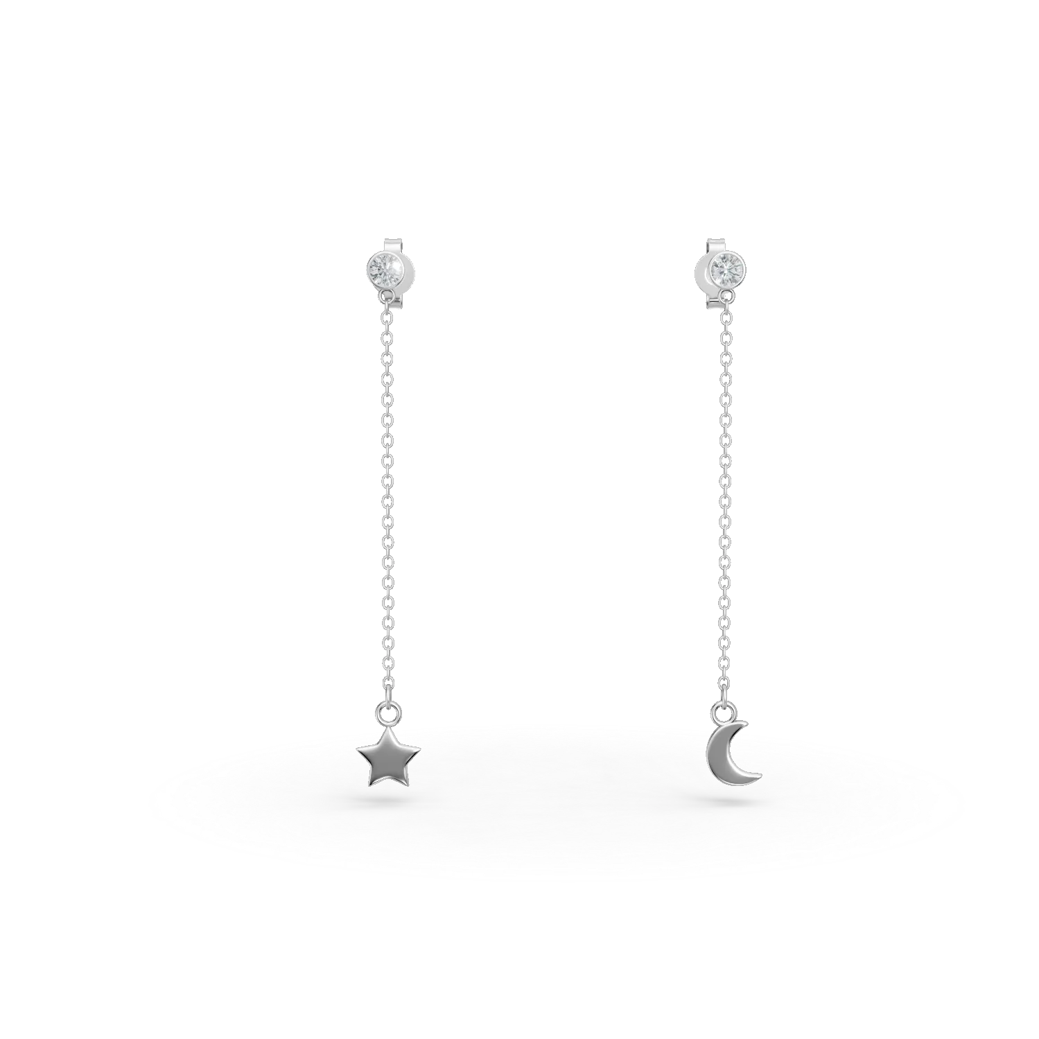 Cercei lungi stea si luna din argint cu zirconii