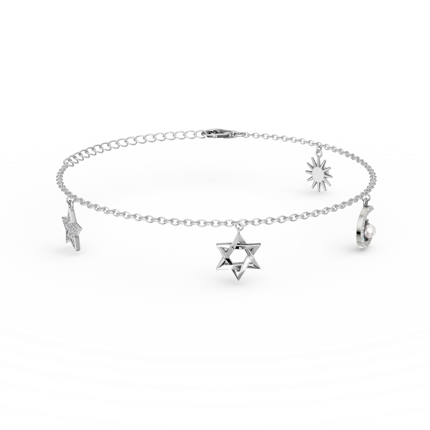 Bratara de picior din argint cu zirconii si perle sintetice