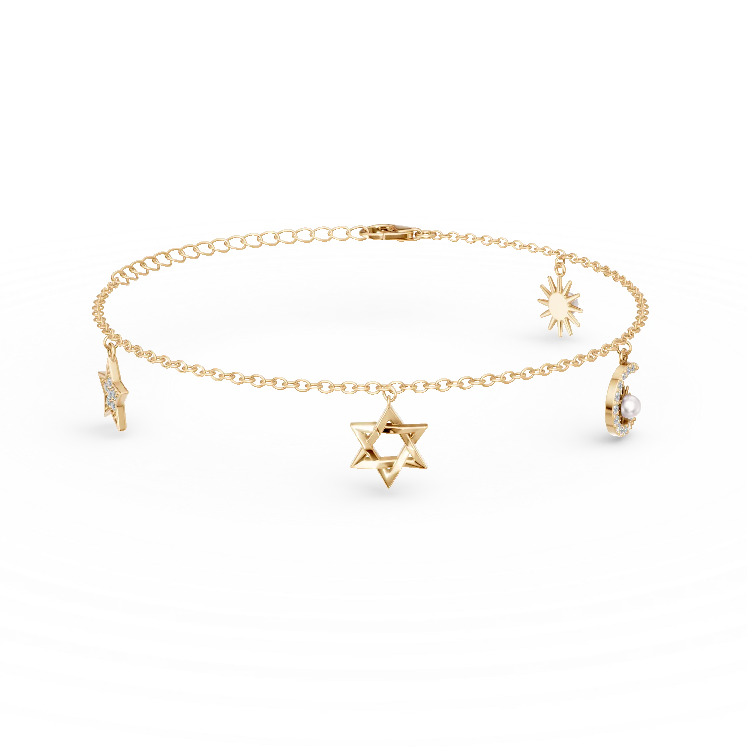 Bratara de picior din argint galben cu zirconii si perle sintetice