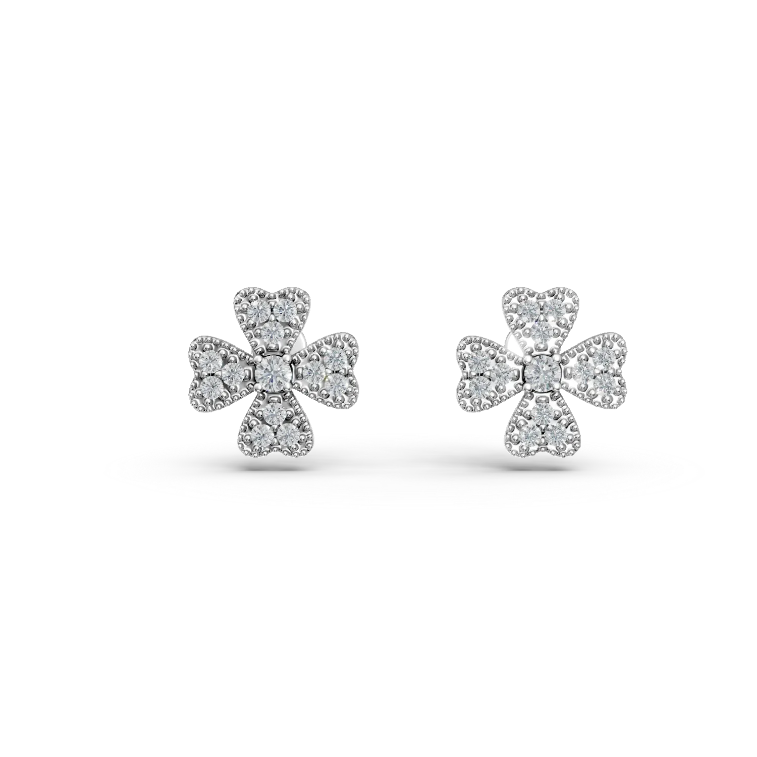 Cercei trifoi din argint cu zirconii