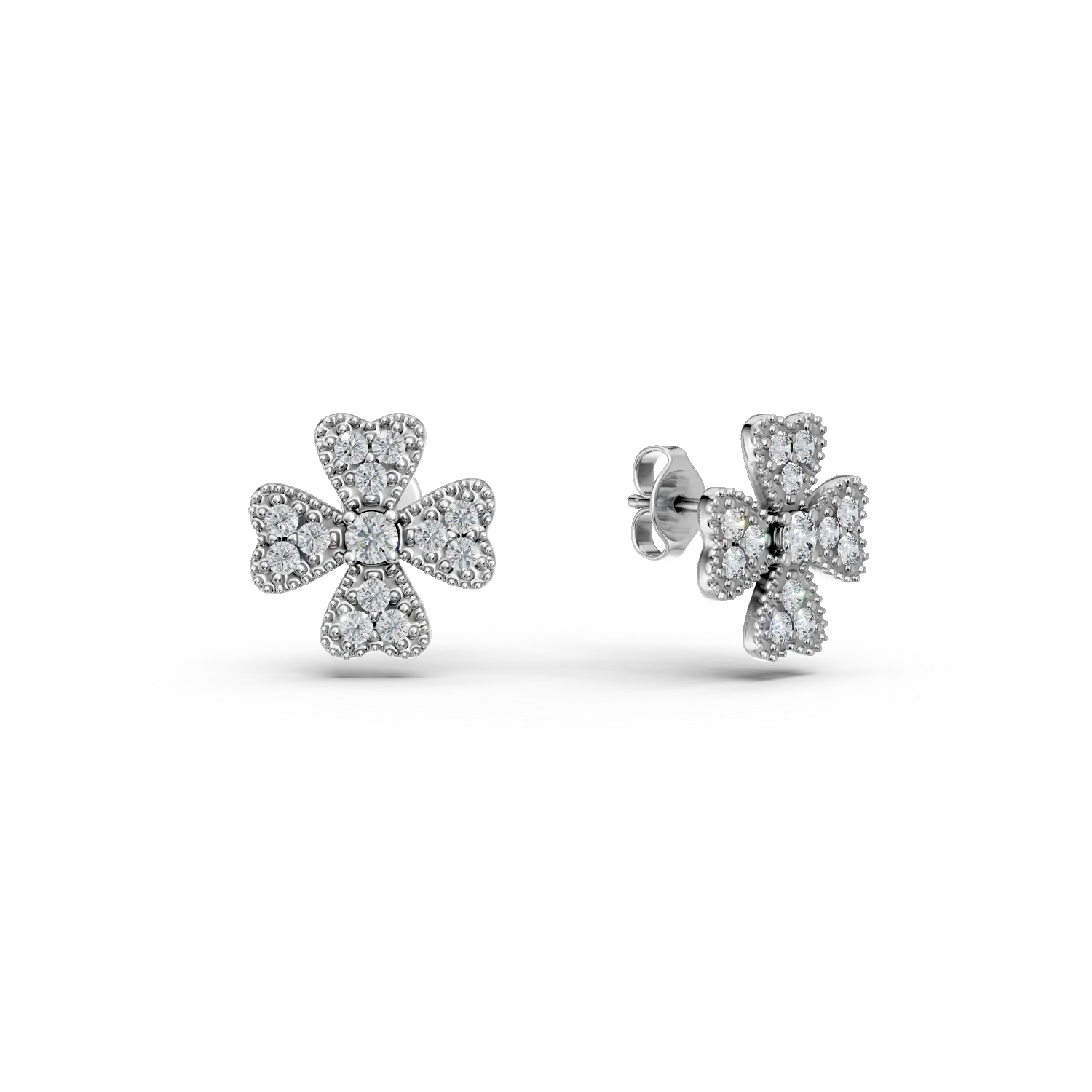 Cercei trifoi din argint cu zirconii