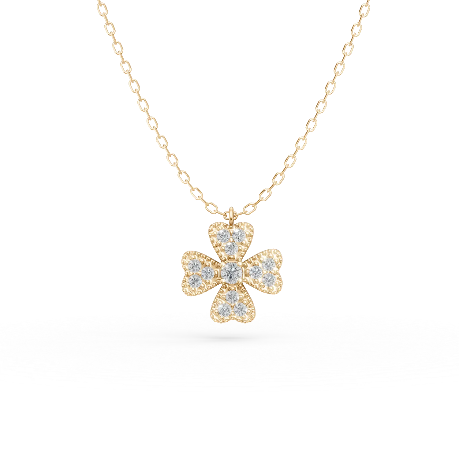 Lant cu pandantiv trifoi din argint galben cu zirconii