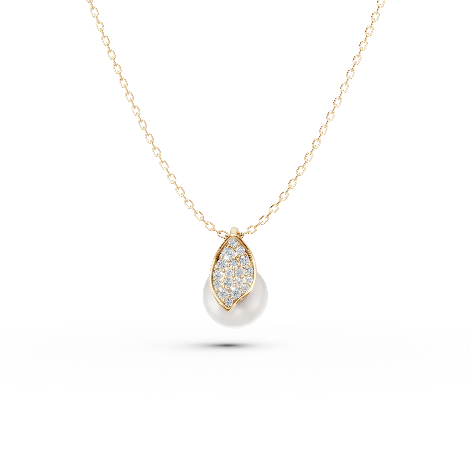 Lant cu pandantiv din argint galben cu zirconii si perla sintetica