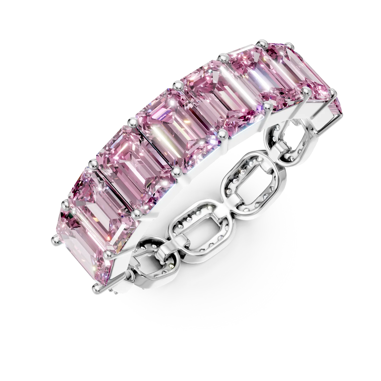 Inel din argint cu zirconii roz si transparente