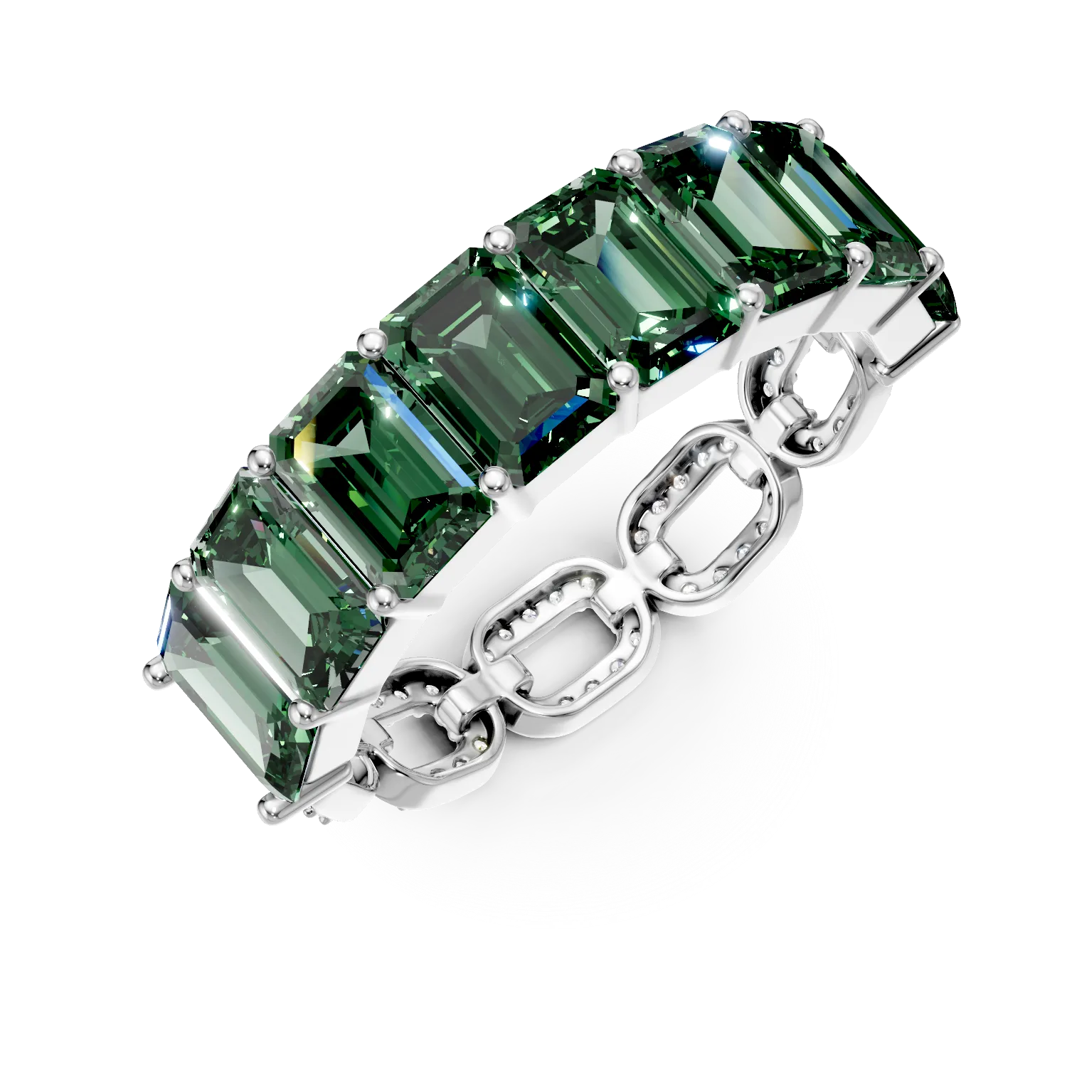 Inel din argint cu zirconii verzi si transparente