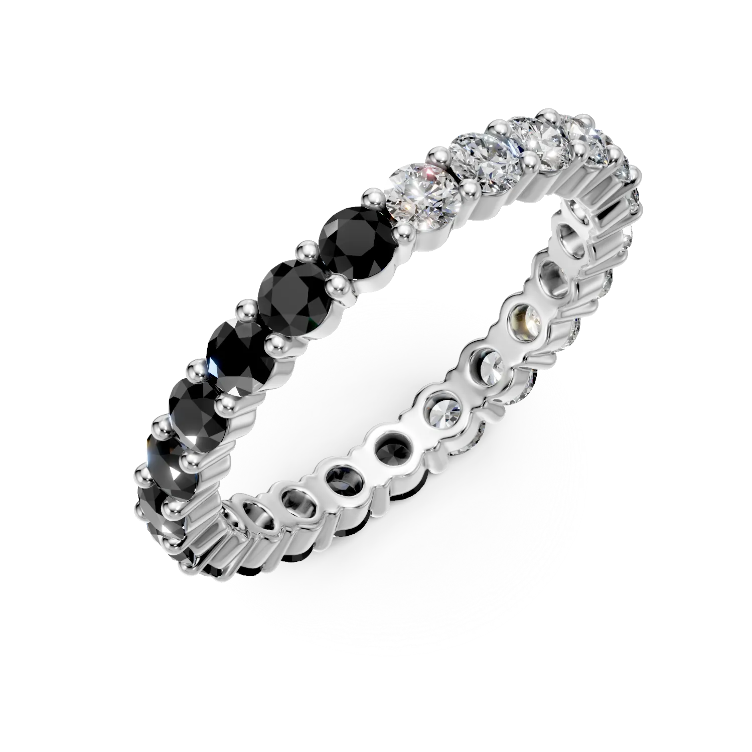 Inel eternity din argint cu zirconii negre si transparente