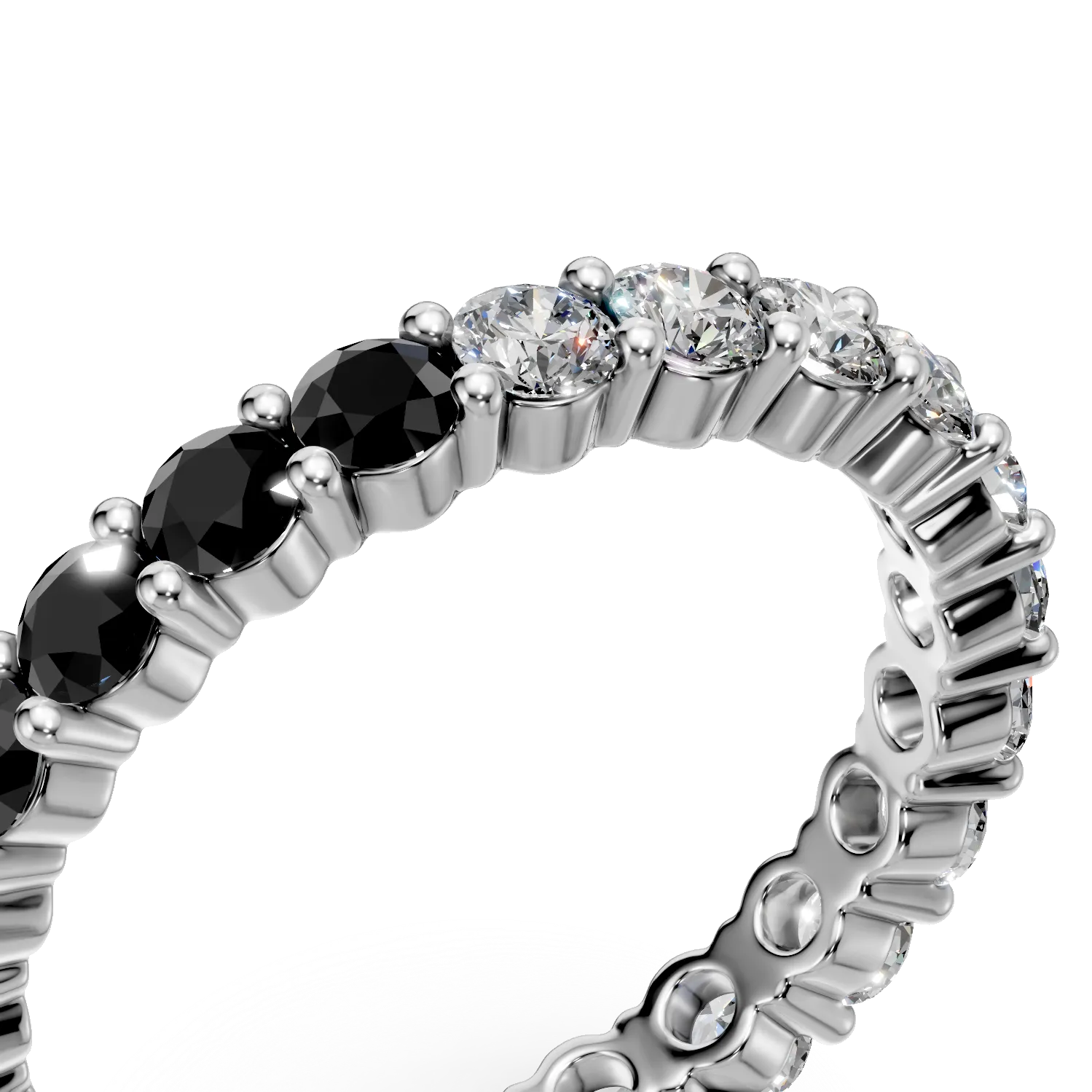 Inel eternity din argint cu zirconii negre si transparente