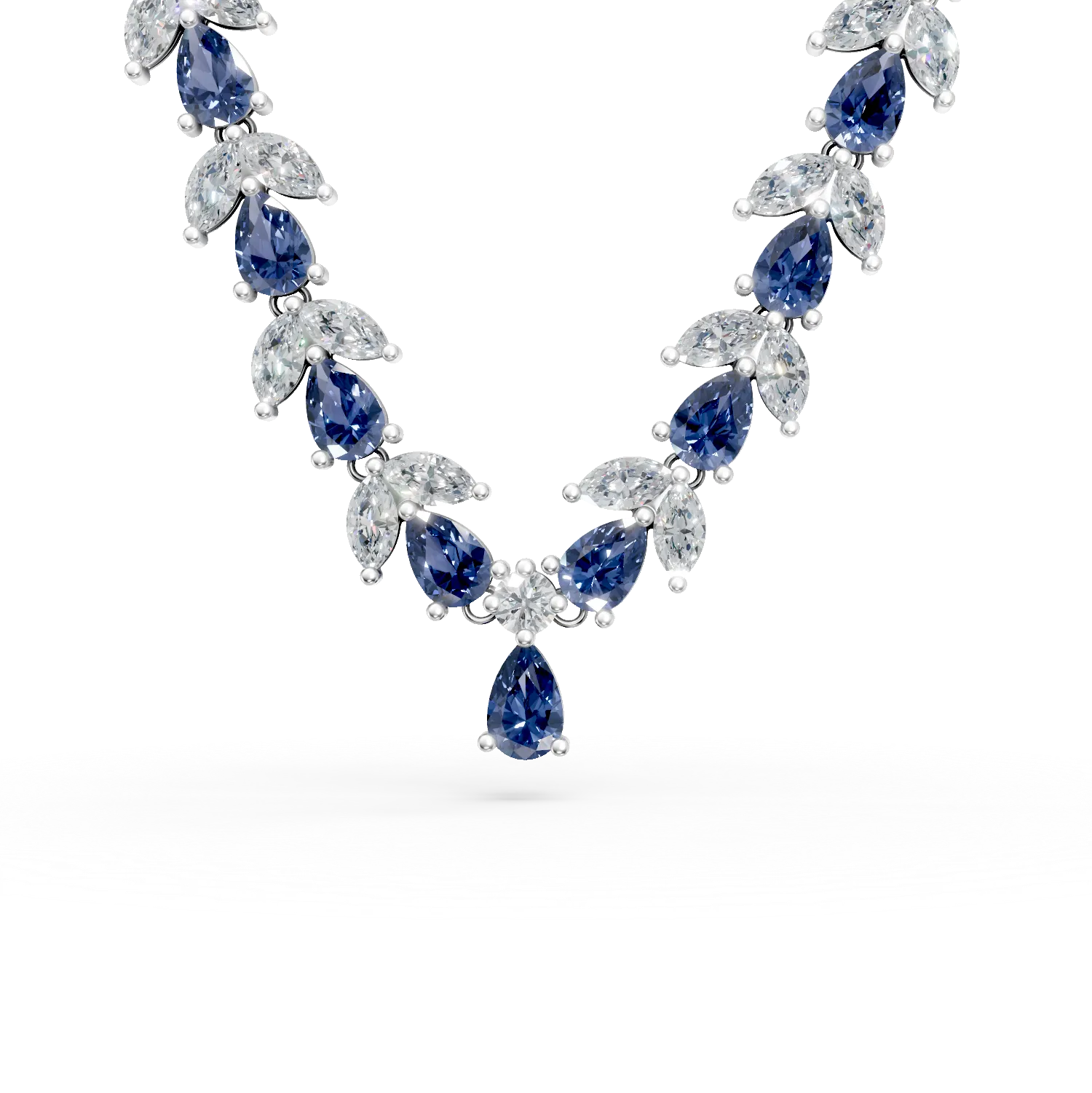 Colier din argint cu zirconii albastre si transparente