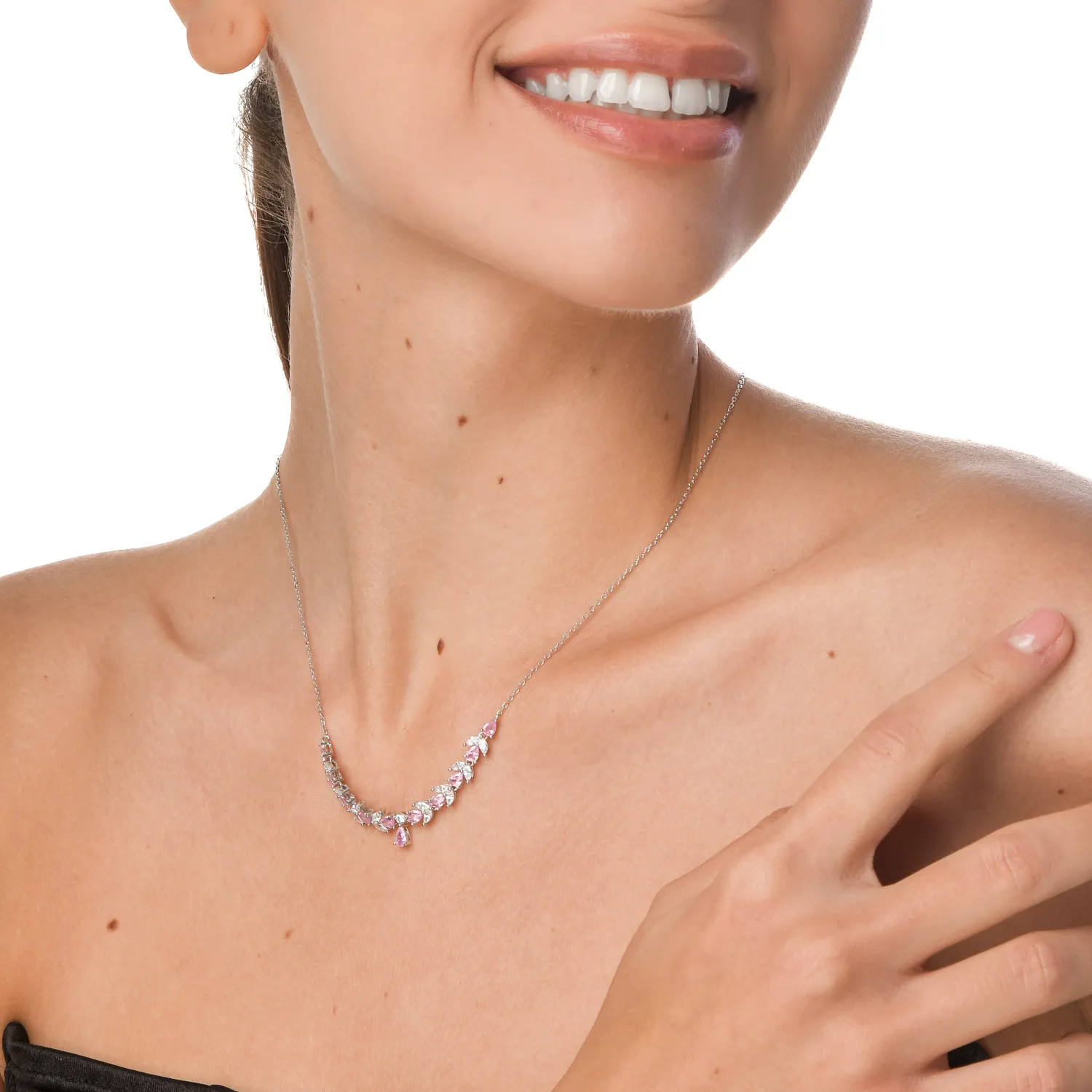 Colier din argint cu zirconii roz si transparente - imagine 4