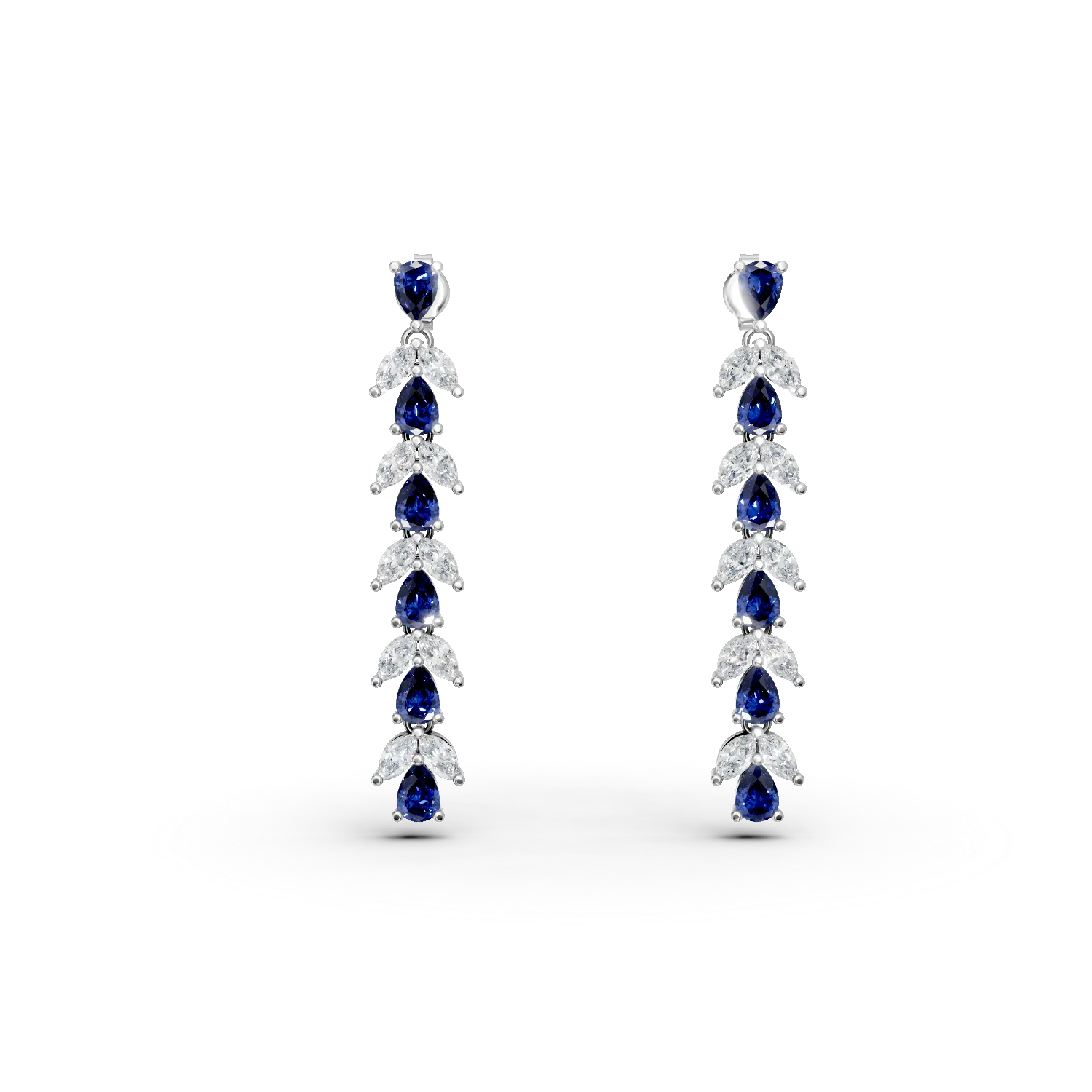 Cercei lungi din argint cu zirconii albastre si transparente