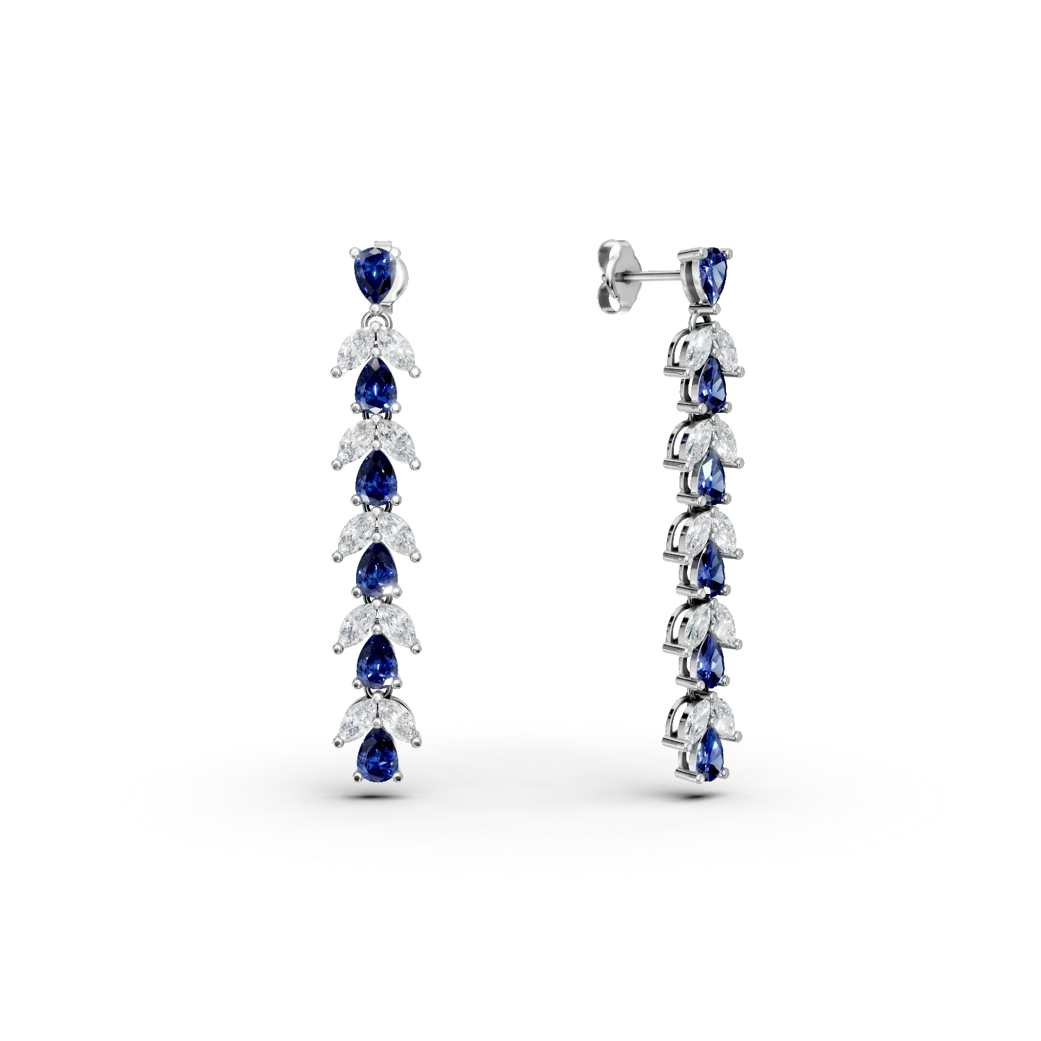 Cercei lungi din argint cu zirconii albastre si transparente