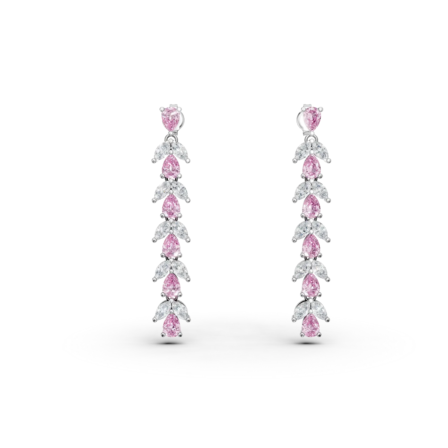Cercei lungi din argint cu zirconii roz si transparente