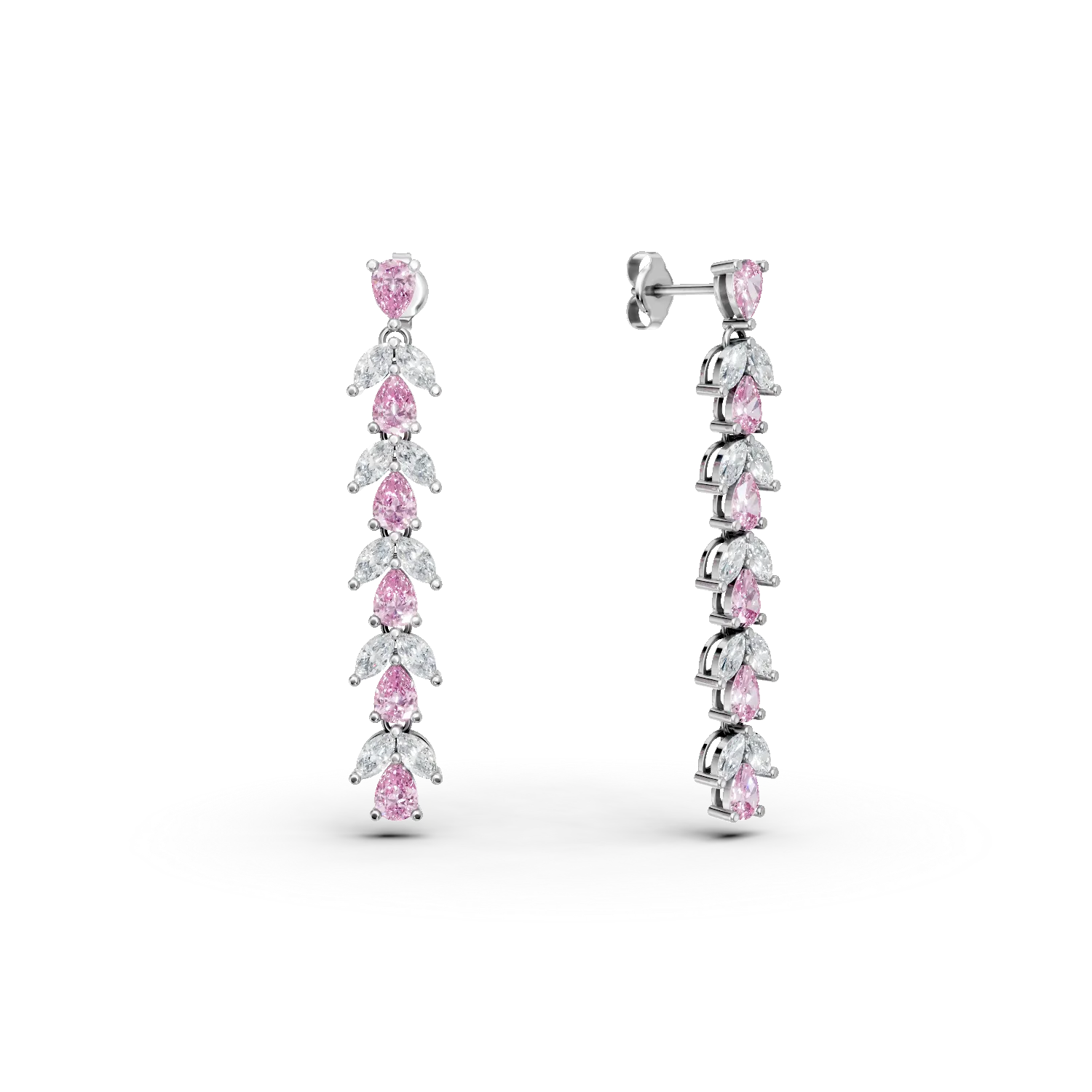 Cercei lungi din argint cu zirconii roz si transparente