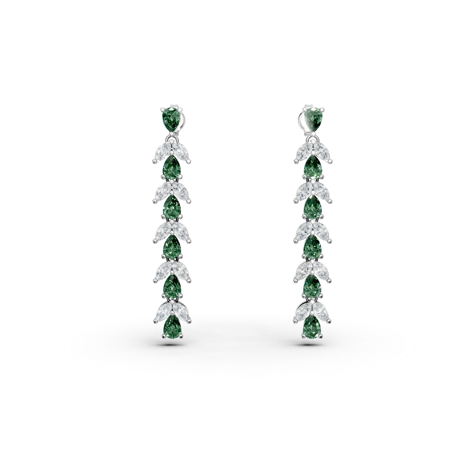 Cercei lungi din argint cu zirconii verzi si transparente