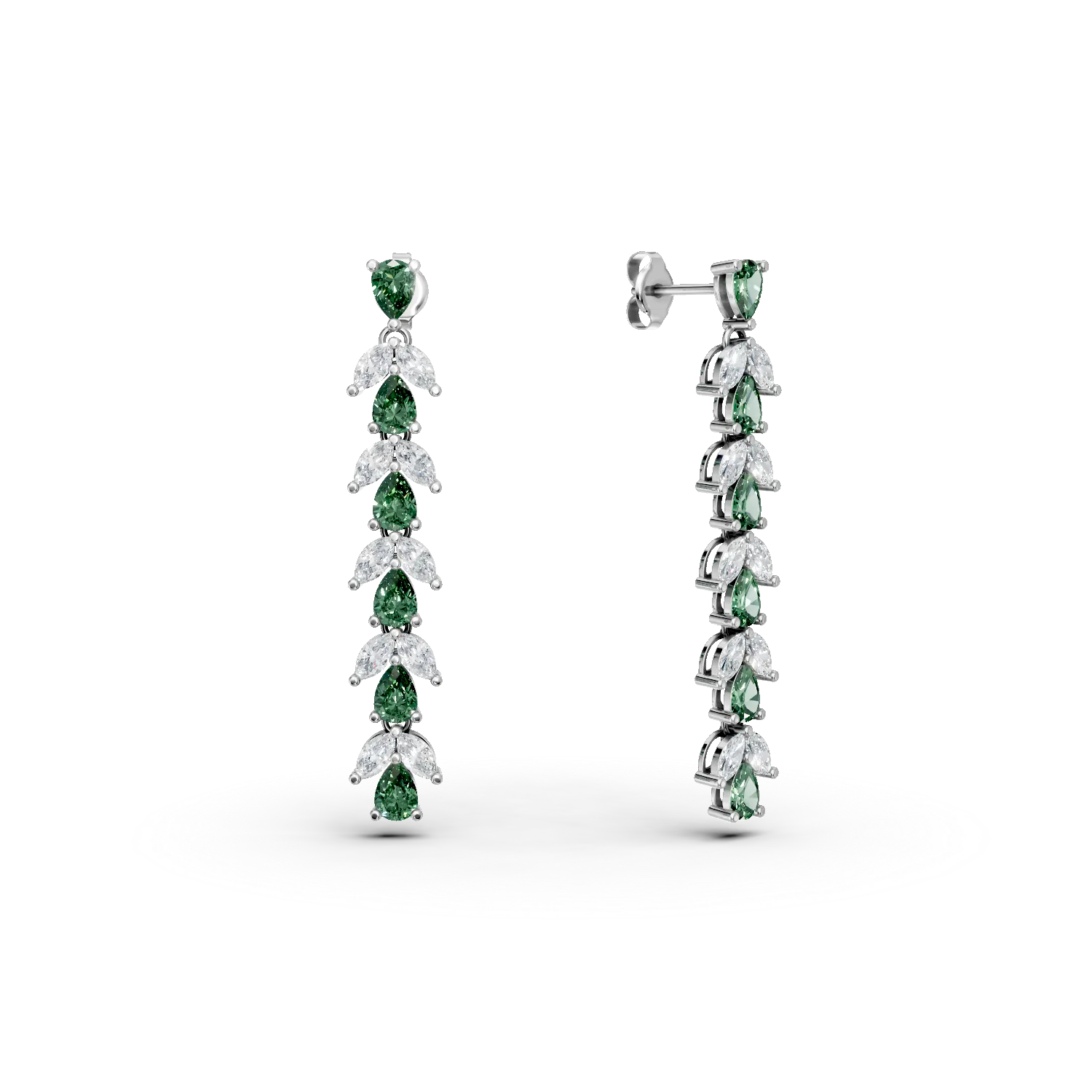 Cercei lungi din argint cu zirconii verzi si transparente