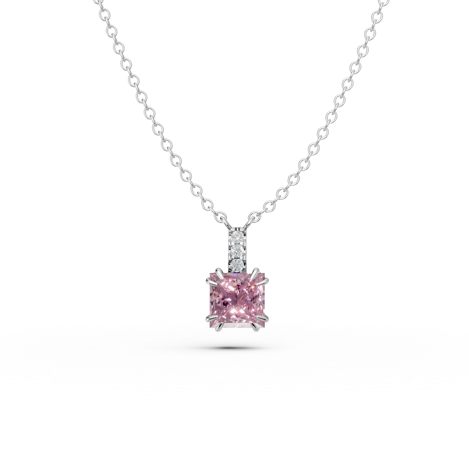 Lant cu pandantiv din argint cu zirconii roz si transparente