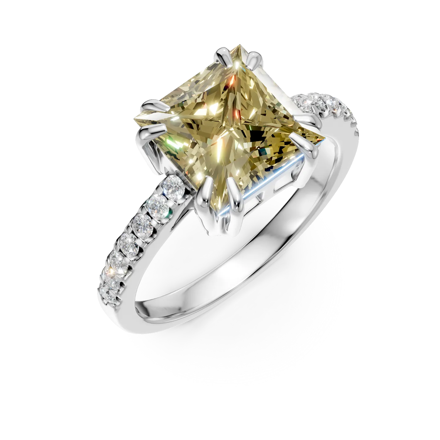 Inel din argint cu zirconii galbene si transparente