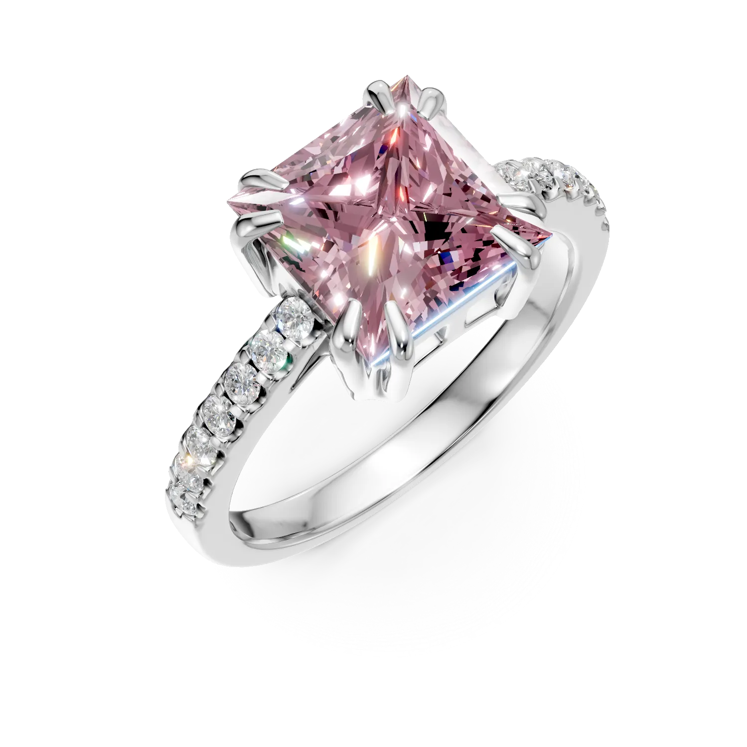 Inel din argint cu zirconii roz si transparente