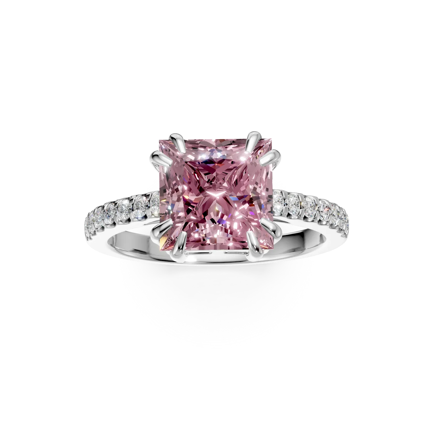 Inel din argint cu zirconii roz si transparente