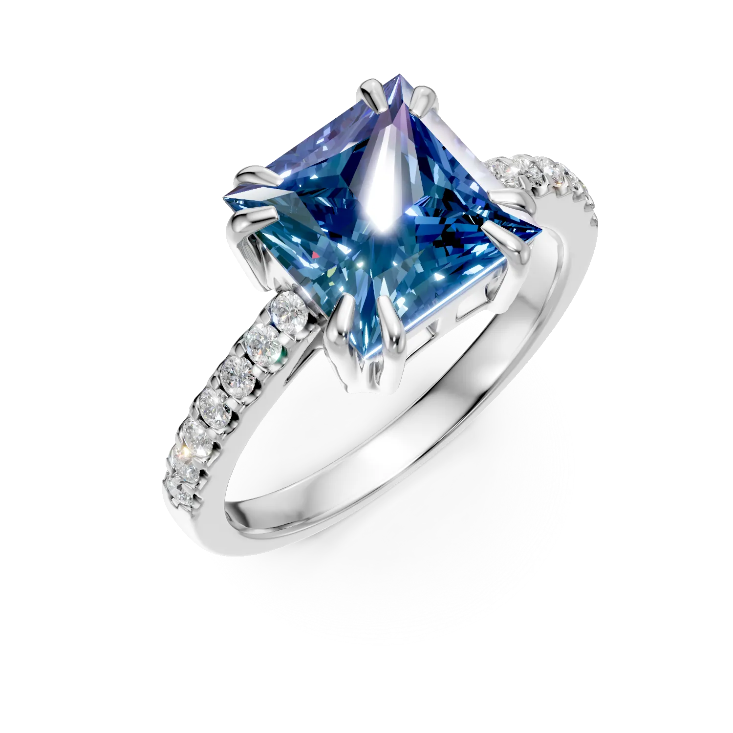 Inel din argint cu zirconii albastre si transparente