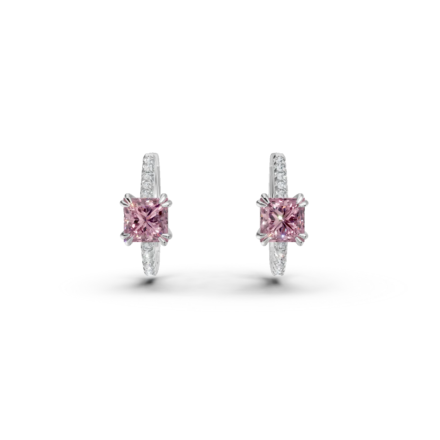 Cercei creole din argint cu zirconii roz si transparente